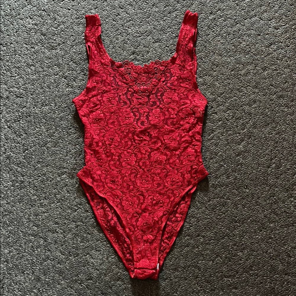 Vintage Romantic Moods Red Lace Teddy Bodysuit